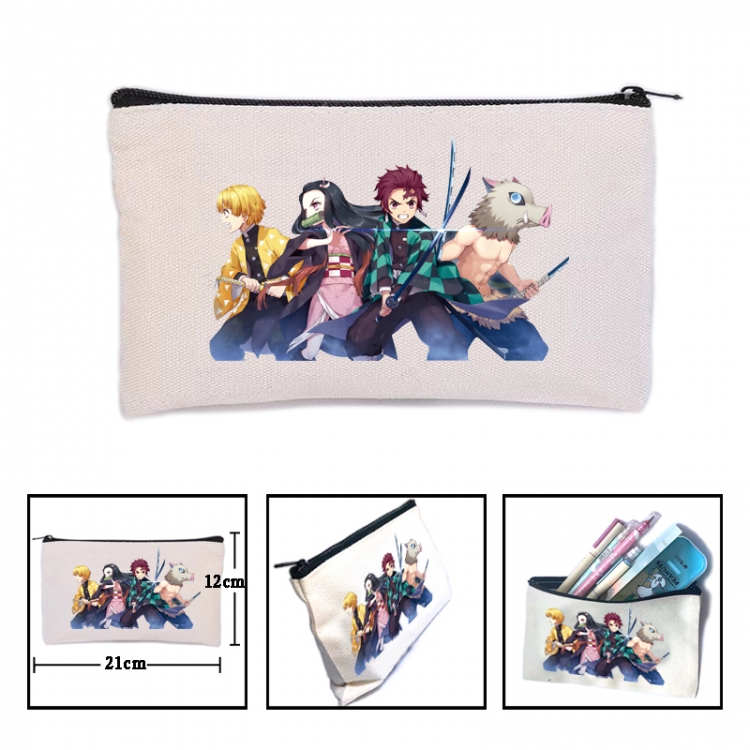 Demon Slayer Kimets Anime canvas minimalist printed pencil case storage bag 21X12cm