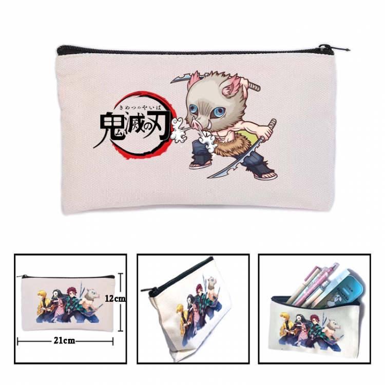 Demon Slayer Kimets Anime canvas minimalist printed pencil case storage bag 21X12cm