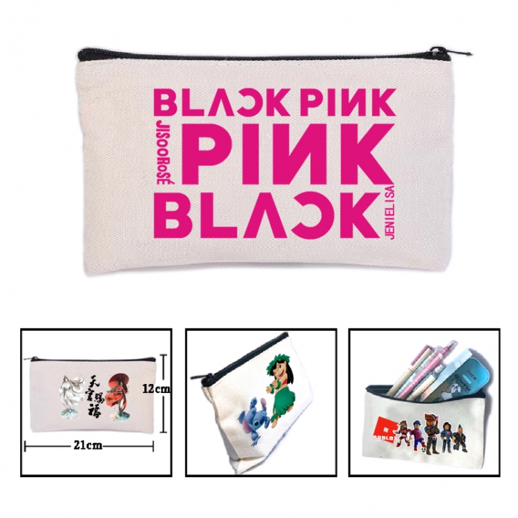 BLACK PINK  Anime canvas minimalist printed pencil case storage bag 21X12cm