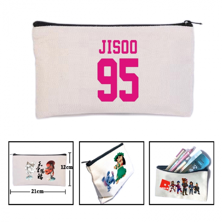 BLACK PINK  Anime canvas minimalist printed pencil case storage bag 21X12cm