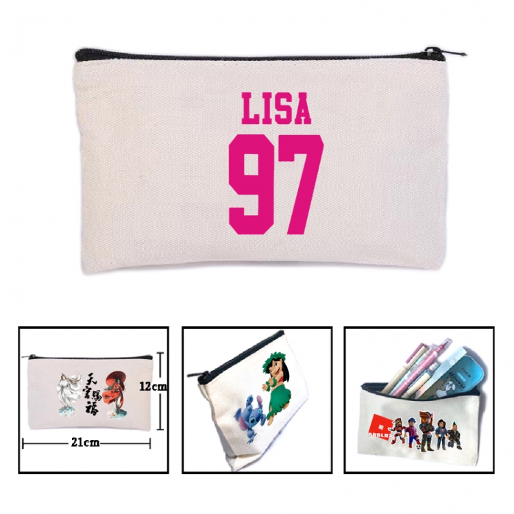 BLACK PINK  Anime canvas minimalist printed pencil case storage bag 21X12cm