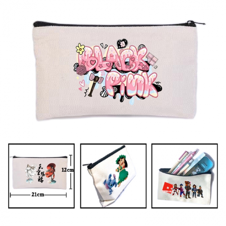 BLACK PINK  Anime canvas minimalist printed pencil case storage bag 21X12cm