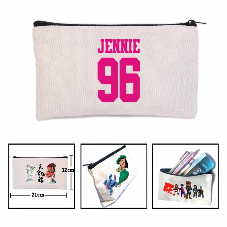 BLACK PINK  Anime canvas minimalist printed pencil case storage bag 21X12cm