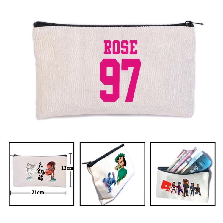 BLACK PINK  Anime canvas minimalist printed pencil case storage bag 21X12cm