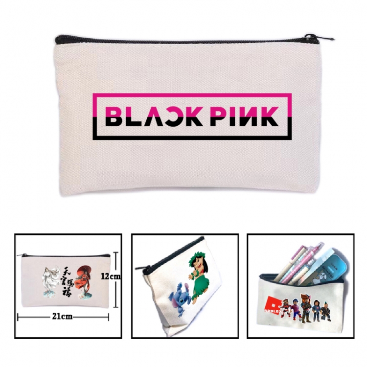 BLACK PINK  Anime canvas minimalist printed pencil case storage bag 21X12cm