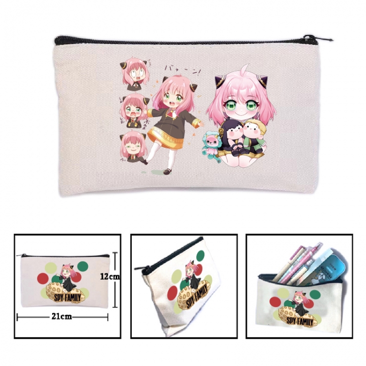 SPYxFAMILY Anime canvas minimalist printed pencil case storage bag 21X12cm