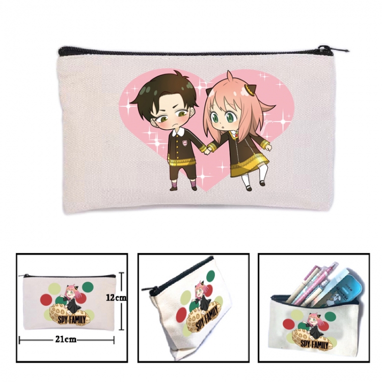 SPYxFAMILY Anime canvas minimalist printed pencil case storage bag 21X12cm