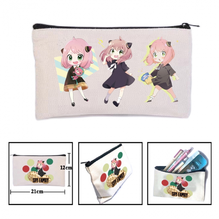 SPYxFAMILY Anime canvas minimalist printed pencil case storage bag 21X12cm