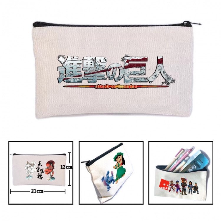 Shingeki no Kyojin Anime canvas minimalist printed pencil case storage bag 21X12cm