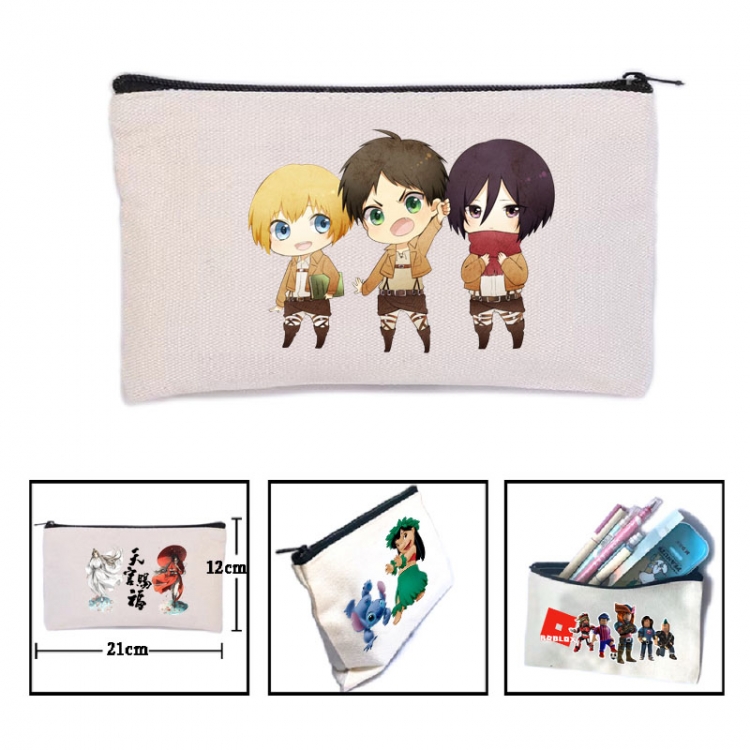 Shingeki no Kyojin Anime canvas minimalist printed pencil case storage bag 21X12cm