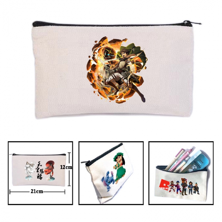 Shingeki no Kyojin Anime canvas minimalist printed pencil case storage bag 21X12cm