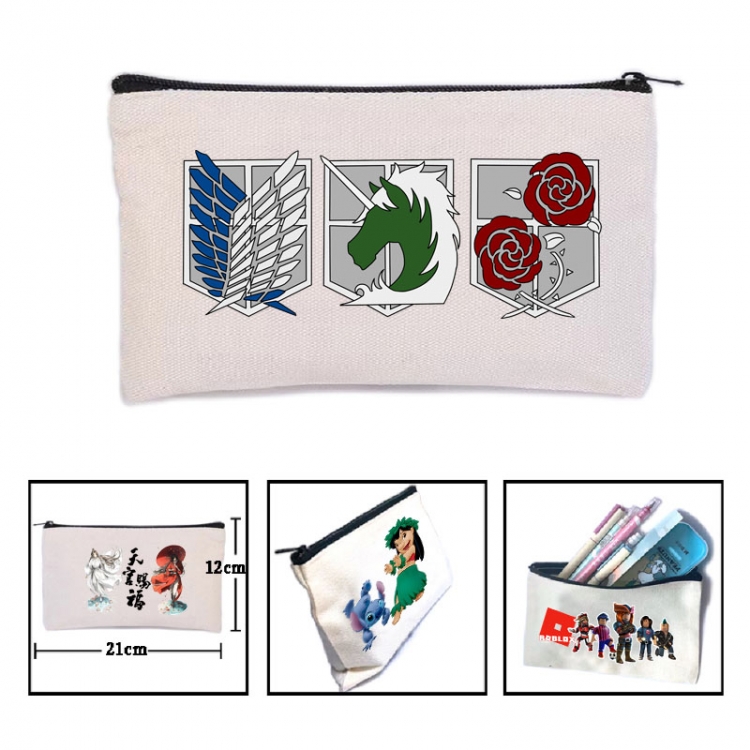 Shingeki no Kyojin Anime canvas minimalist printed pencil case storage bag 21X12cm