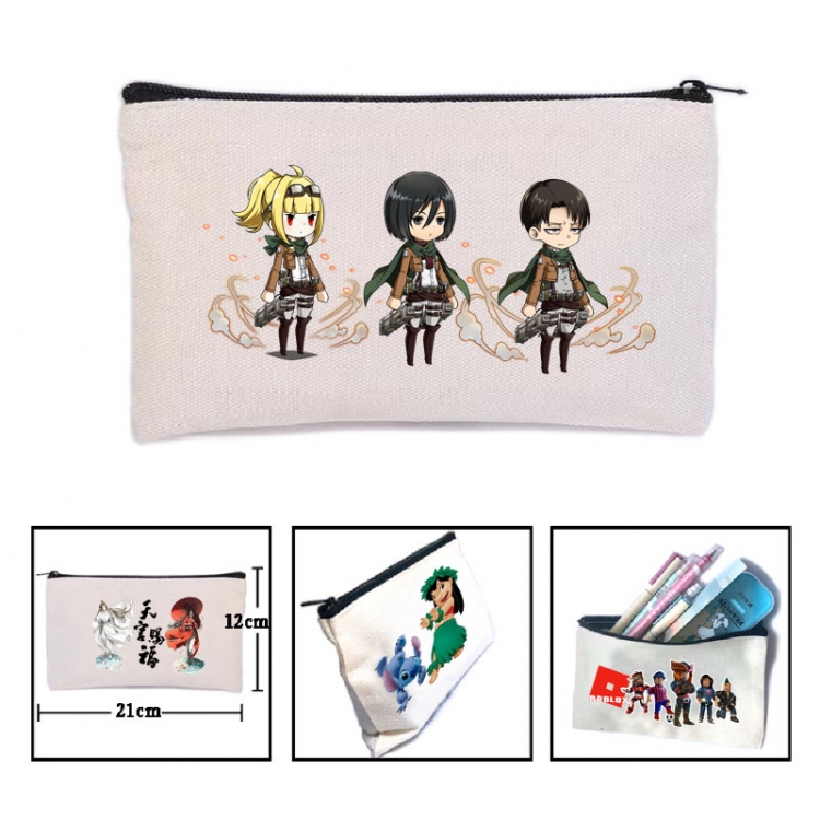 Shingeki no Kyojin Anime canvas minimalist printed pencil case storage bag 21X12cm