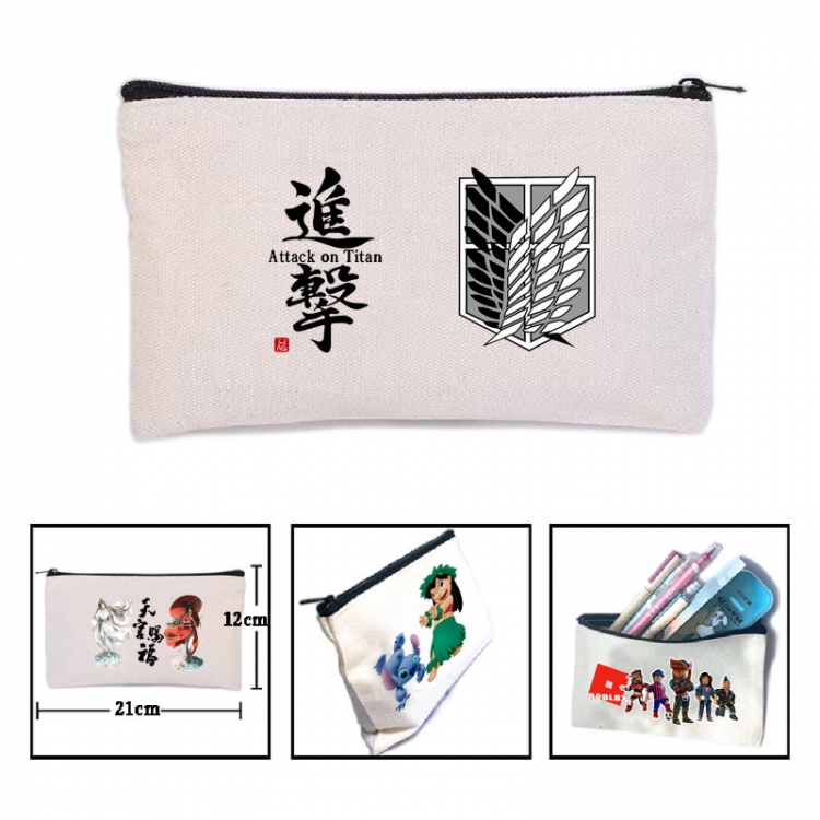 Shingeki no Kyojin Anime canvas minimalist printed pencil case storage bag 21X12cm