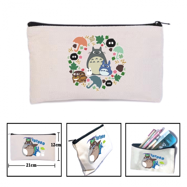 TOTORO Anime canvas minimalist printed pencil case storage bag 21X12cm