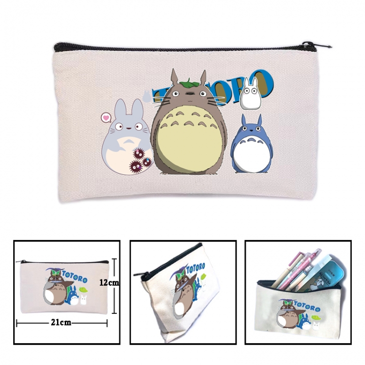 TOTORO Anime canvas minimalist printed pencil case storage bag 21X12cm