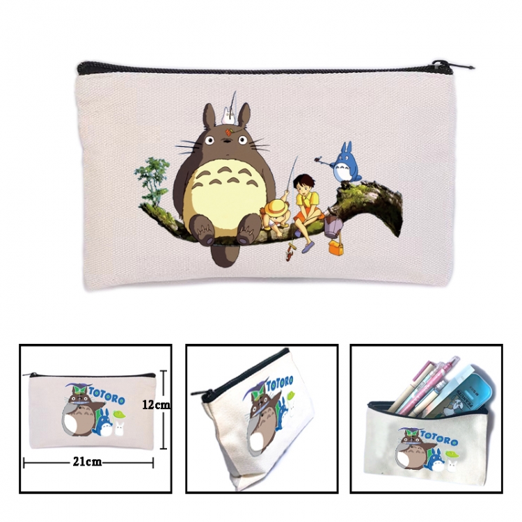 TOTORO Anime canvas minimalist printed pencil case storage bag 21X12cm