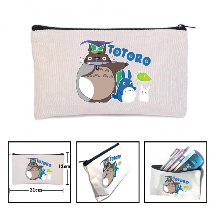 TOTORO Anime canvas minimalist printed pencil case storage bag 21X12cm