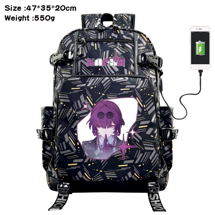 Honkai: Star Rail Anime data cable camouflage print USB backpack schoolbag 47x35x20cm