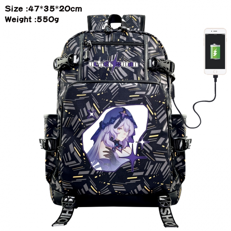 Honkai: Star Rail Anime data cable camouflage print USB backpack schoolbag 47x35x20cm