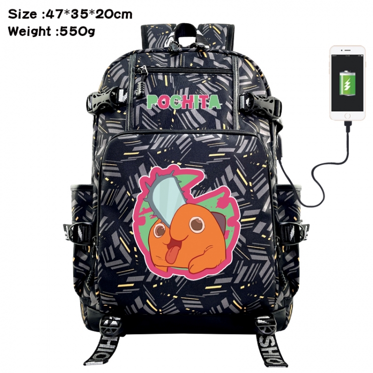 Chainsawman Anime data cable camouflage print USB backpack schoolbag 47x35x20cm