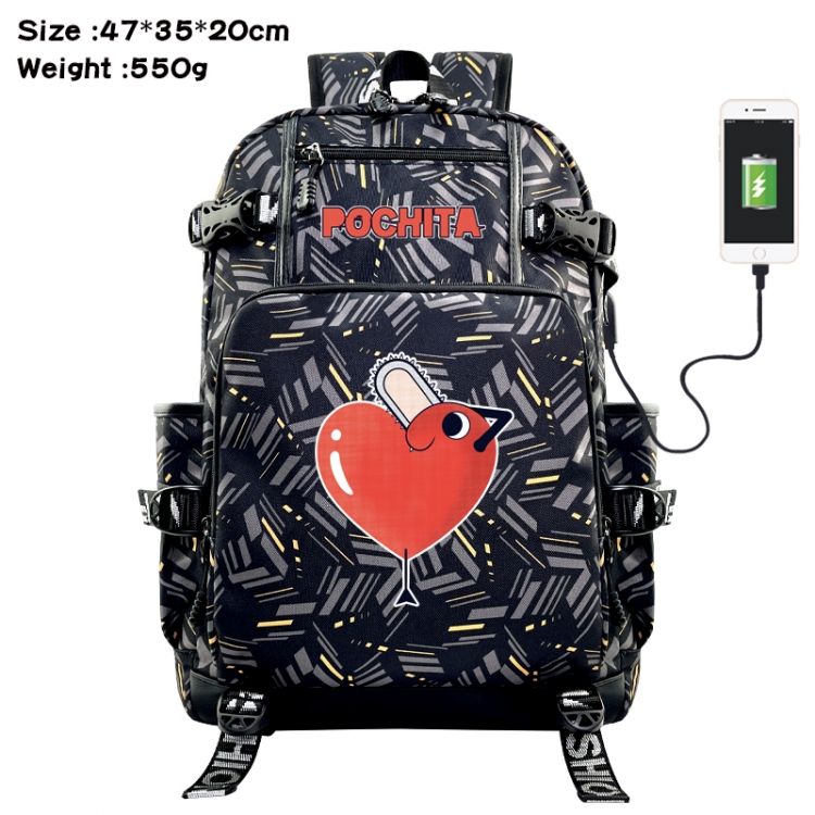 Chainsawman Anime data cable camouflage print USB backpack schoolbag 47x35x20cm