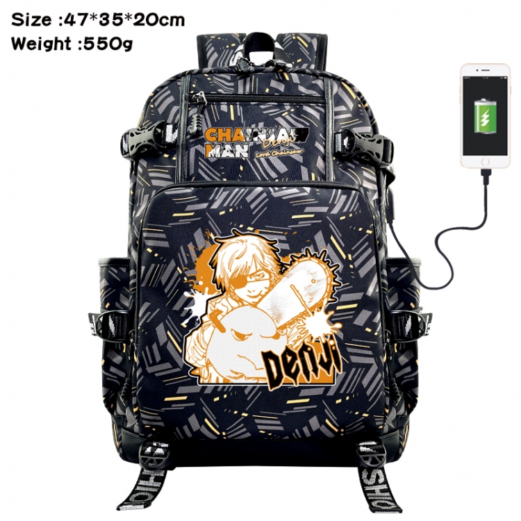 Chainsawman Anime data cable camouflage print USB backpack schoolbag 47x35x20cm