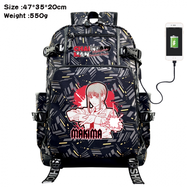 Chainsawman Anime data cable camouflage print USB backpack schoolbag 47x35x20cm