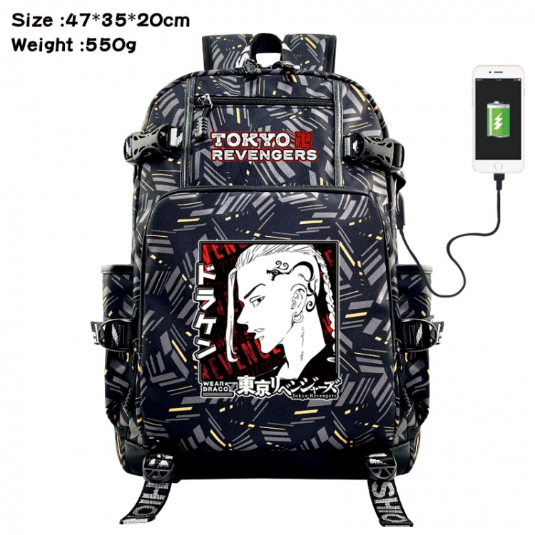 Chainsawman Anime data cable camouflage print USB backpack schoolbag 47x35x20cm