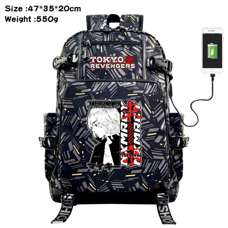 Tokyo Revengers Anime data cable camouflage print USB backpack schoolbag 47x35x20cm