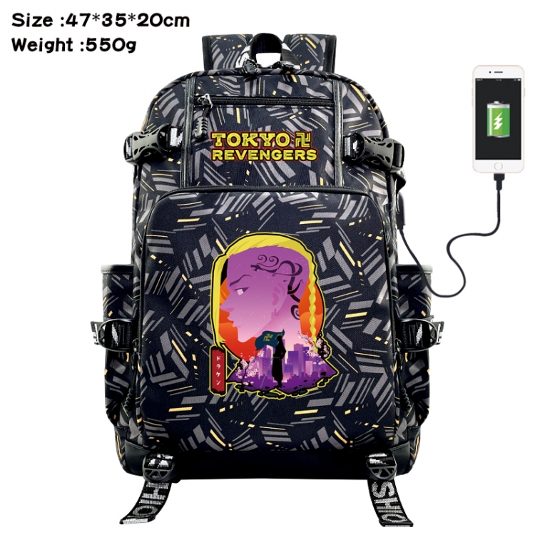 Tokyo Revengers Anime data cable camouflage print USB backpack schoolbag 47x35x20cm