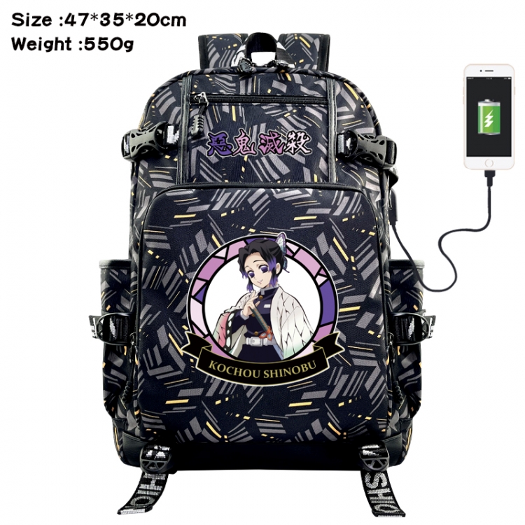 Demon Slayer Kimets Anime data cable camouflage print USB backpack schoolbag 47x35x20cm