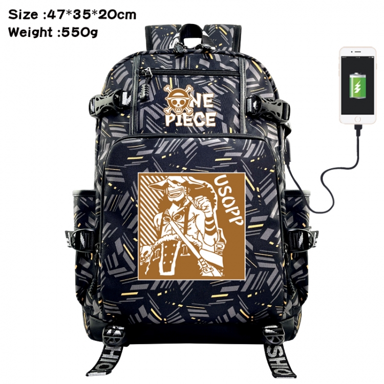 One Piece Anime data cable camouflage print USB backpack schoolbag 47x35x20cm