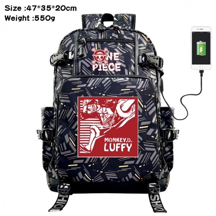 One Piece Anime data cable camouflage print USB backpack schoolbag 47x35x20cm