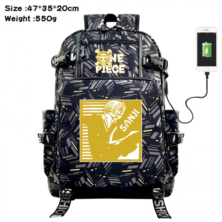 One Piece Anime data cable camouflage print USB backpack schoolbag 47x35x20cm