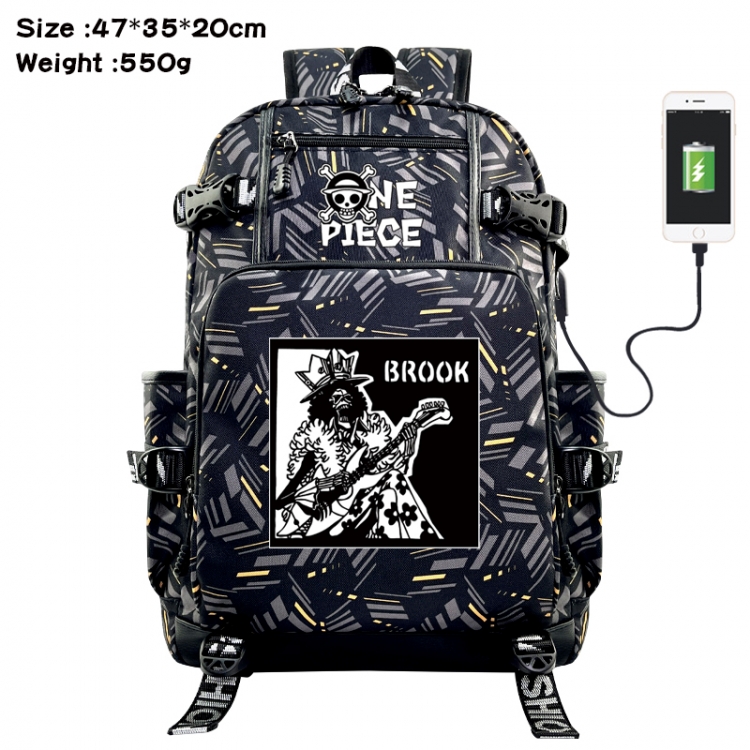 One Piece Anime data cable camouflage print USB backpack schoolbag 47x35x20cm