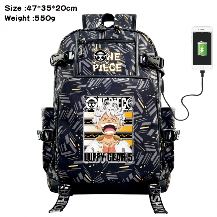 One Piece Anime data cable camouflage print USB backpack schoolbag 47x35x20cm