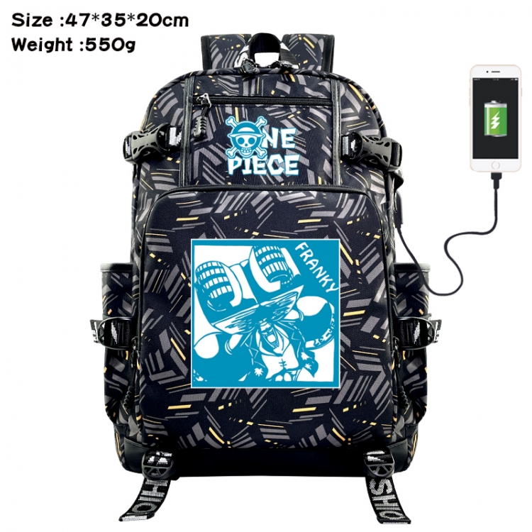 One Piece Anime data cable camouflage print USB backpack schoolbag 47x35x20cm