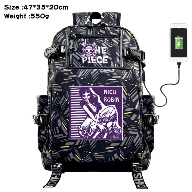 One Piece Anime data cable camouflage print USB backpack schoolbag 47x35x20cm