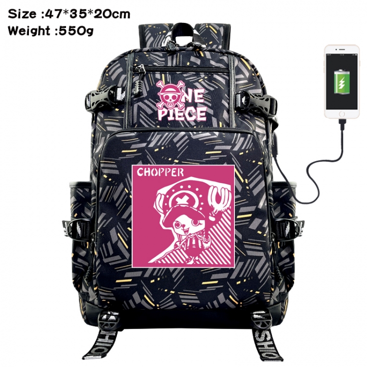 One Piece Anime data cable camouflage print USB backpack schoolbag 47x35x20cm