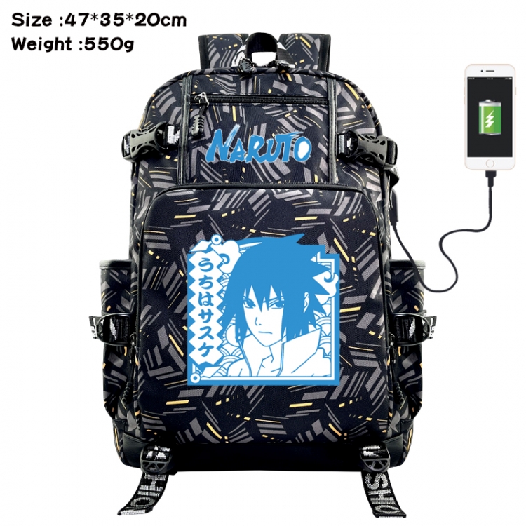 Naruto Anime data cable camouflage print USB backpack schoolbag 47x35x20cm