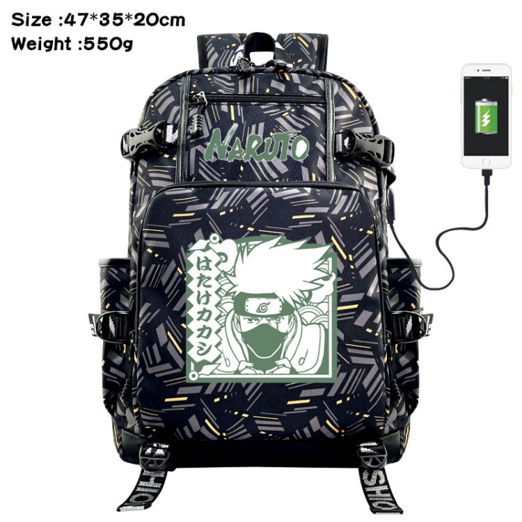 Naruto Anime data cable camouflage print USB backpack schoolbag 47x35x20cm