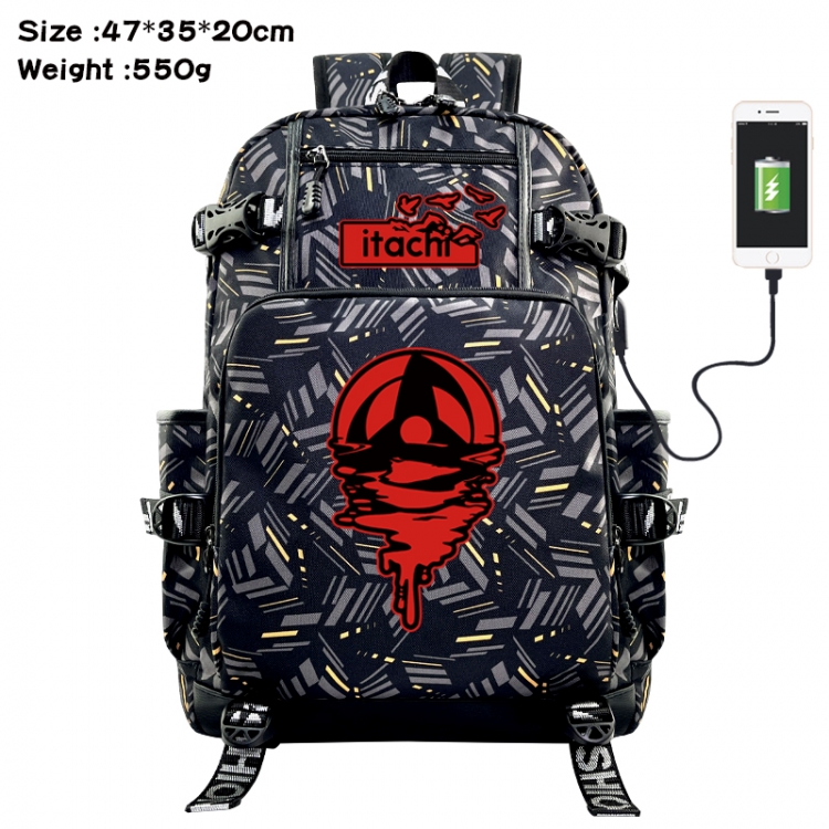 Naruto Anime data cable camouflage print USB backpack schoolbag 47x35x20cm