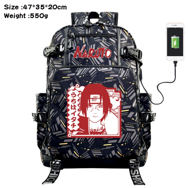 Naruto Anime data cable camouflage print USB backpack schoolbag 47x35x20cm