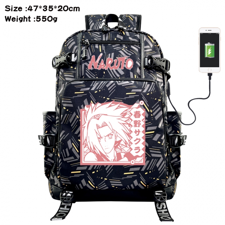 Naruto Anime data cable camouflage print USB backpack schoolbag 47x35x20cm