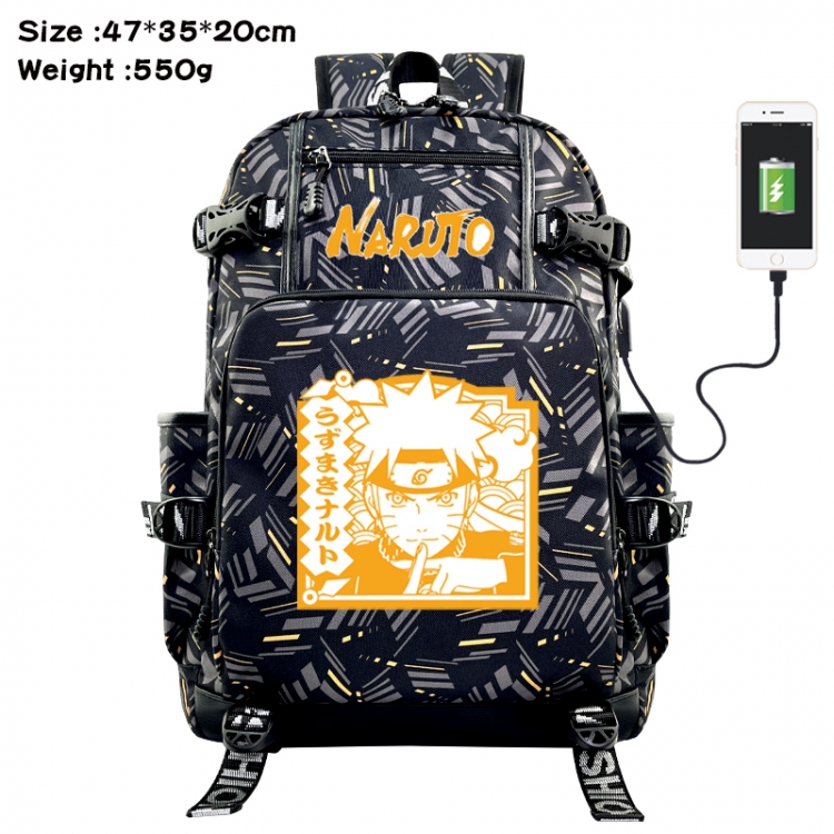 Naruto Anime data cable camouflage print USB backpack schoolbag 47x35x20cm