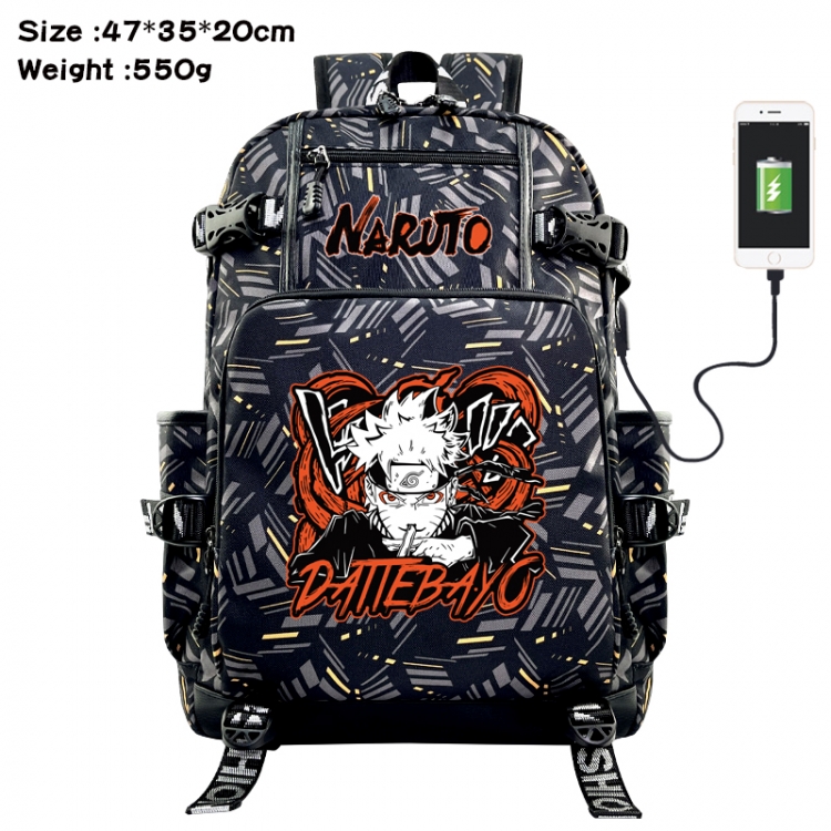 Naruto Anime data cable camouflage print USB backpack schoolbag 47x35x20cm