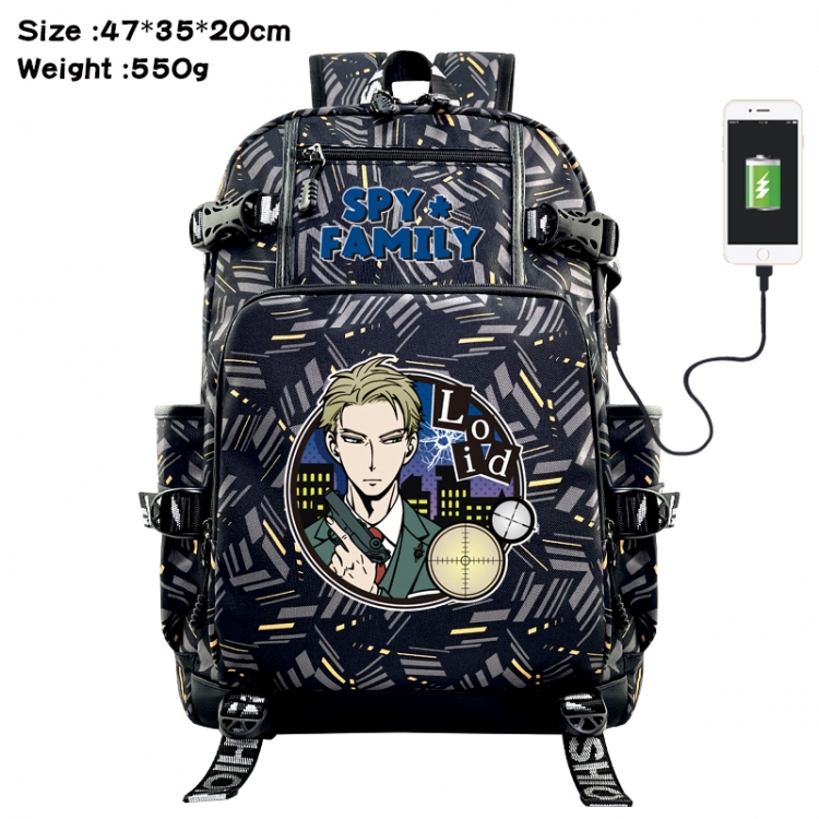 SPYxFAMILY Anime data cable camouflage print USB backpack schoolbag 47x35x20cm
