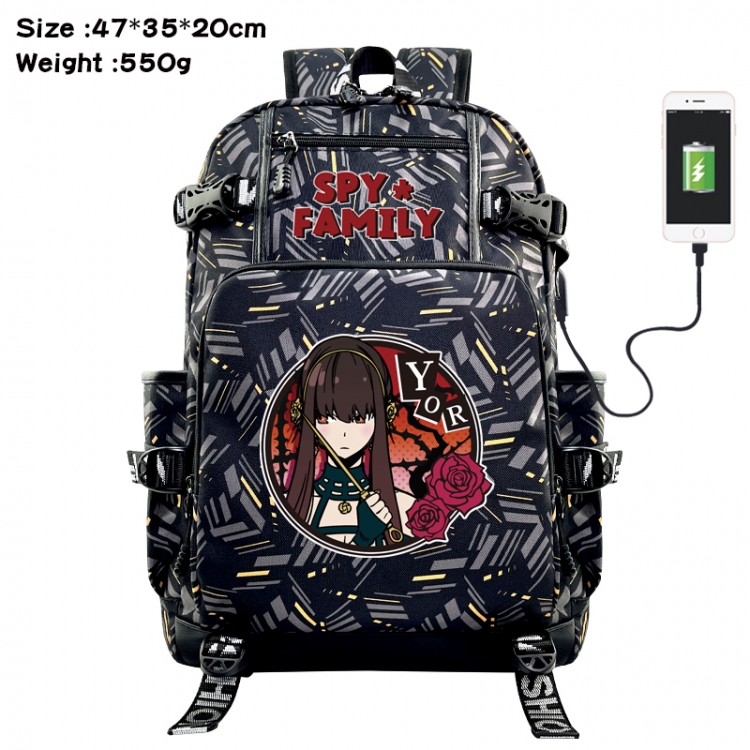 SPYxFAMILY Anime data cable camouflage print USB backpack schoolbag 47x35x20cm