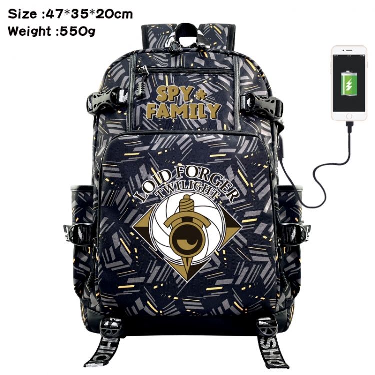 SPYxFAMILY Anime data cable camouflage print USB backpack schoolbag 47x35x20cm